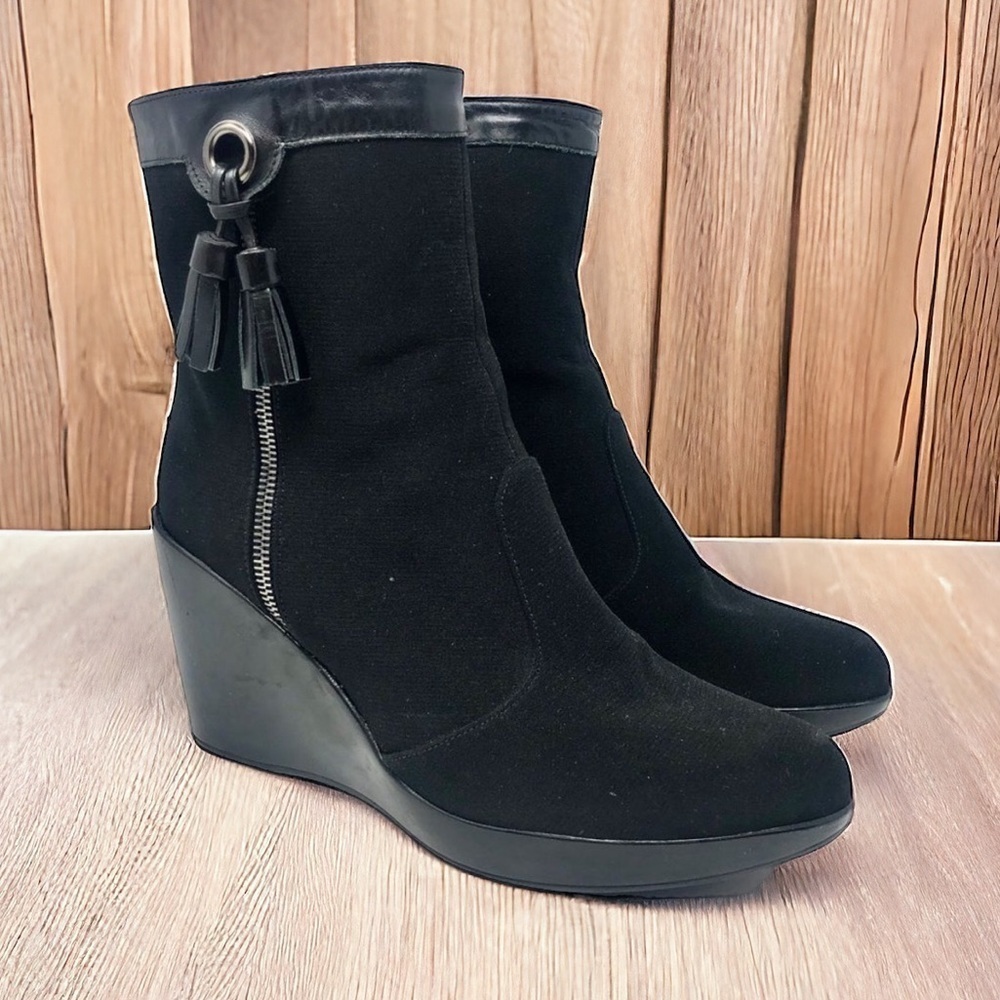 STUART Weitzman Gore-Tex Wedge Tassel Ankle Boots